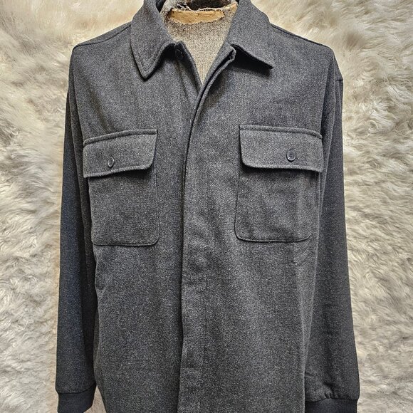 Jason Bolden Man's Charcoal Dark Gray Wool Blend Buttons Up Shirt Size XL - Picture 1 of 8